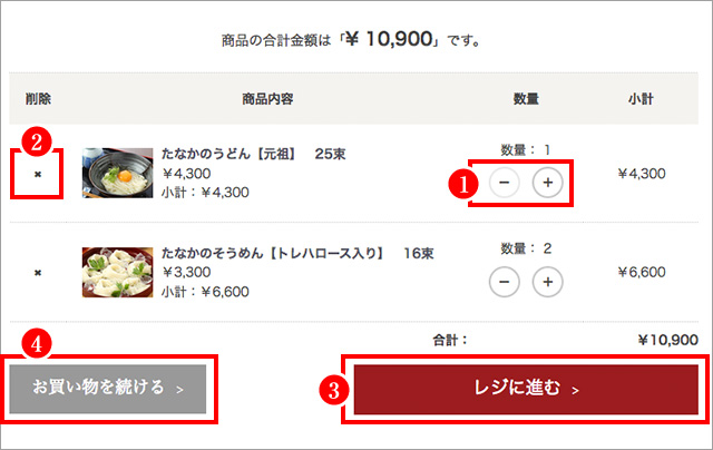 カートの中身を確認してください。
